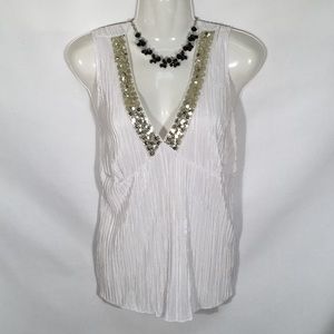 Fashion Bug White Blouse Sleeveless Sequin Size L